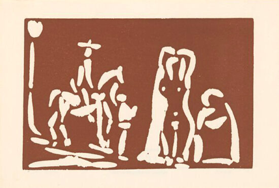 Pablo Picasso Linocut, Cavalier and Three Figures (Greeting Card), 1968