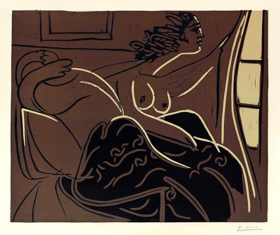 Pablo Picasso Linocut, Femme regardant par la fenêtre (Woman Looking Out a Window), 1959